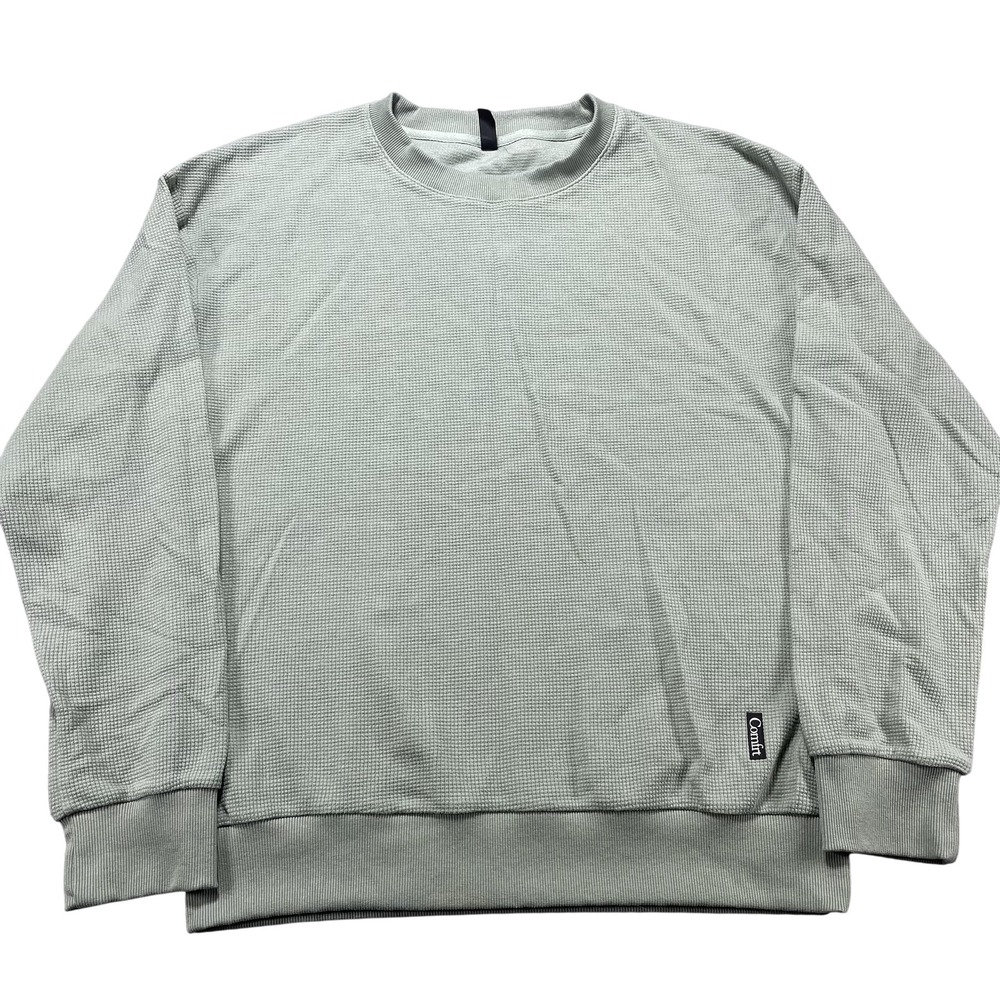 Comfrt Sweatshirt Mens Large Green Thermal Waffle Knit Crewneck Pullover Logo